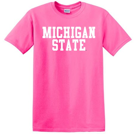 Michigan State Spartans T-Shirt S/S Safety Pink  w/ stacked logo in white