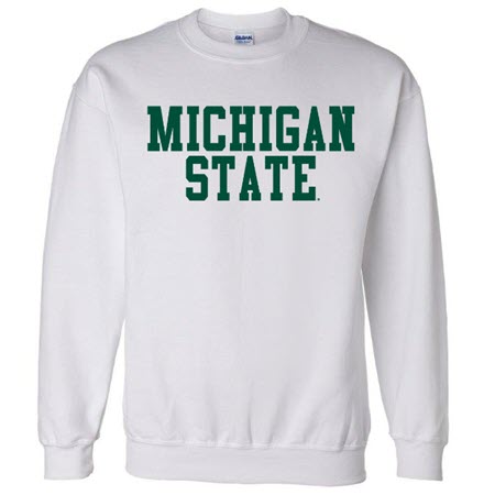 Michigan State Spartans Crewneck - White  w/ green stacked imprint